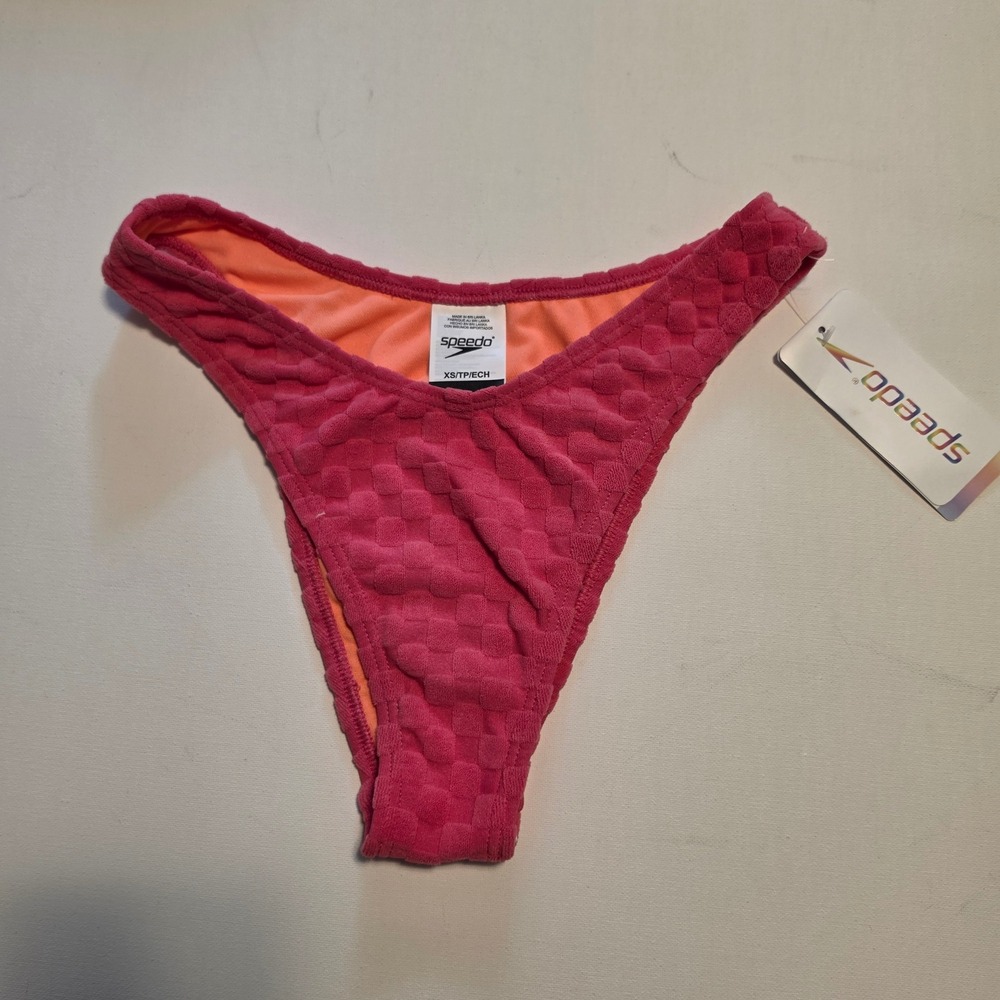 Speedo Textured Checkerboard High Cut Bikini Bottom Pink Orange Size XS